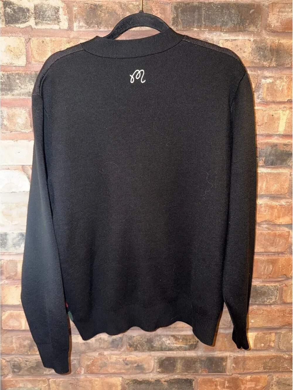 Malbon Men’s Medium Kingston Cardigan Golf Sweater Black Long Sleeve Wool
